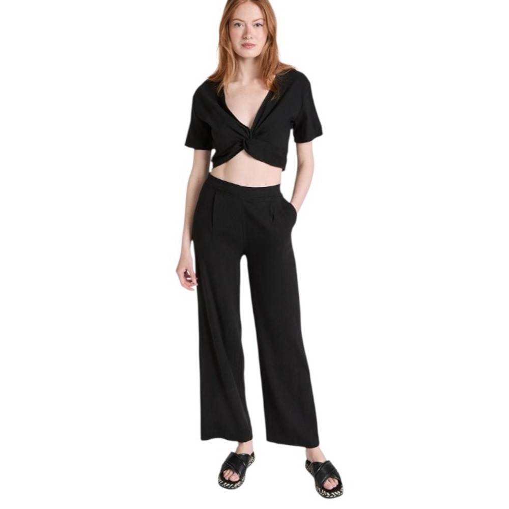 Monrow Linen Pleated Pant Black